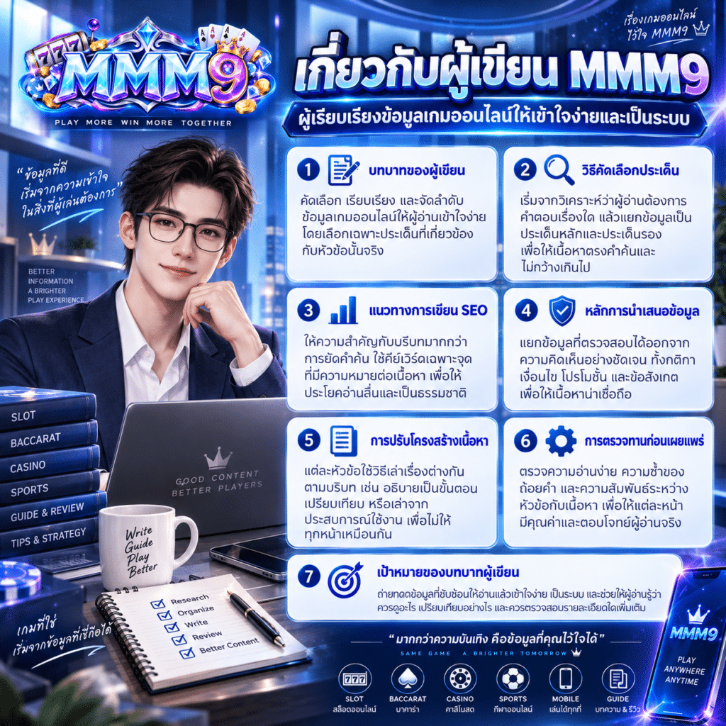 เกี่ยวกับผู้เขียน MMM9 ผู้เรียบเรียงข้อมูลเกมออนไลน์ให้เข้าใจง่ายและเป็นระบบ